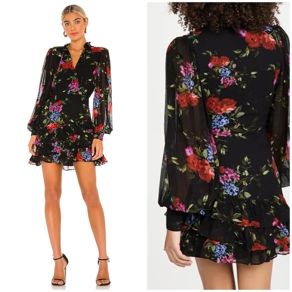 NWT Yumi Kim Marquis Dress In It's Magic Black Chiffon Floral Size Medium - Picture 1 of 9